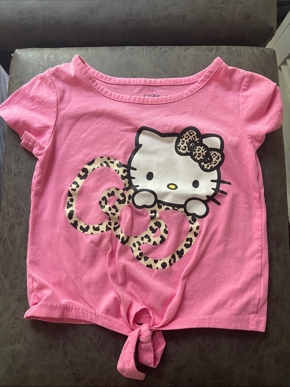 Hello Kitty Pink Tee with Leopard Bow and Tie Front
